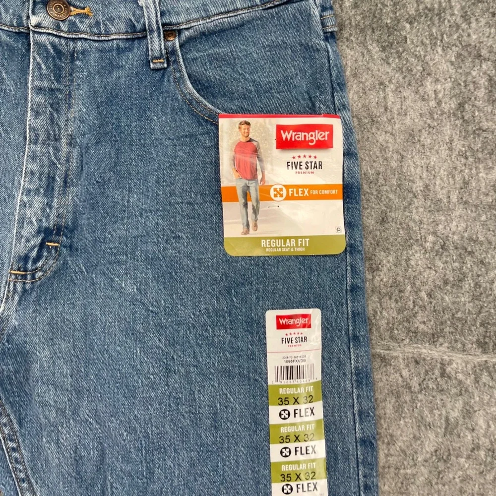 Wrangler Jeans 35x32 Mens Five Star Premium Regular Fit Flex Blue New
